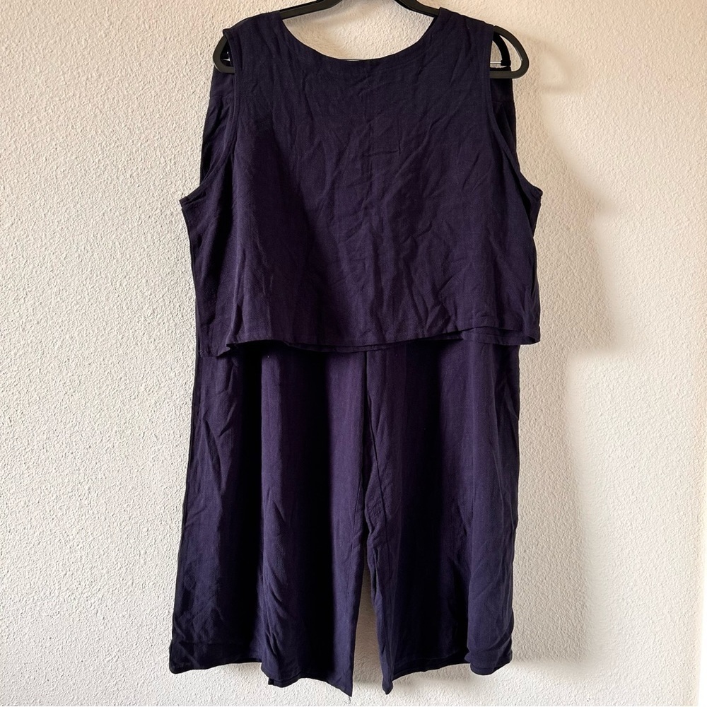 ANRABESS Tank Top Wide Straight Leg Crop Pants Set Blue Women Size XXL NWT